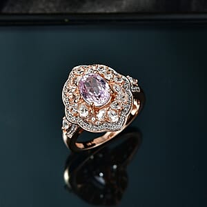 D'Joy Martha Rocha Kunzite and White Zircon 3.50 ctw Ring in 18K Vermeil Rose Gold Over Sterling Silver (Size 7.0)