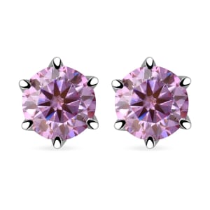 D'Joy Pink Moissanite 1.90 ctw Solitaire Stud Earrings in Rhodium Over Sterling Silver