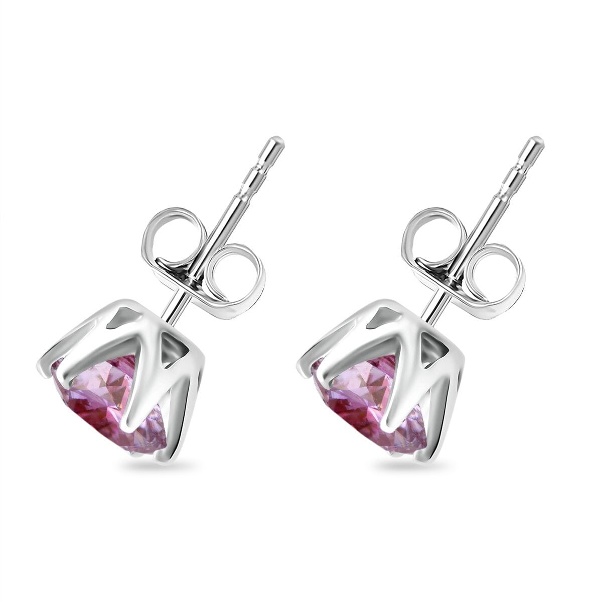 D'Joy Pink Moissanite 1.90 ctw Solitaire Stud Earrings in Rhodium Over Sterling Silver image number 3