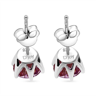 D'Joy Pink Moissanite 1.90 ctw Solitaire Stud Earrings in Rhodium Over Sterling Silver