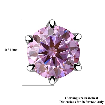 D'Joy Pink Moissanite 1.90 ctw Solitaire Stud Earrings in Rhodium Over Sterling Silver