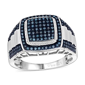 D&rsquo;Joy Blue Diamond 0.75 ctw Men's Ring in Rhodium Over Sterling Silver (Size 10.0)