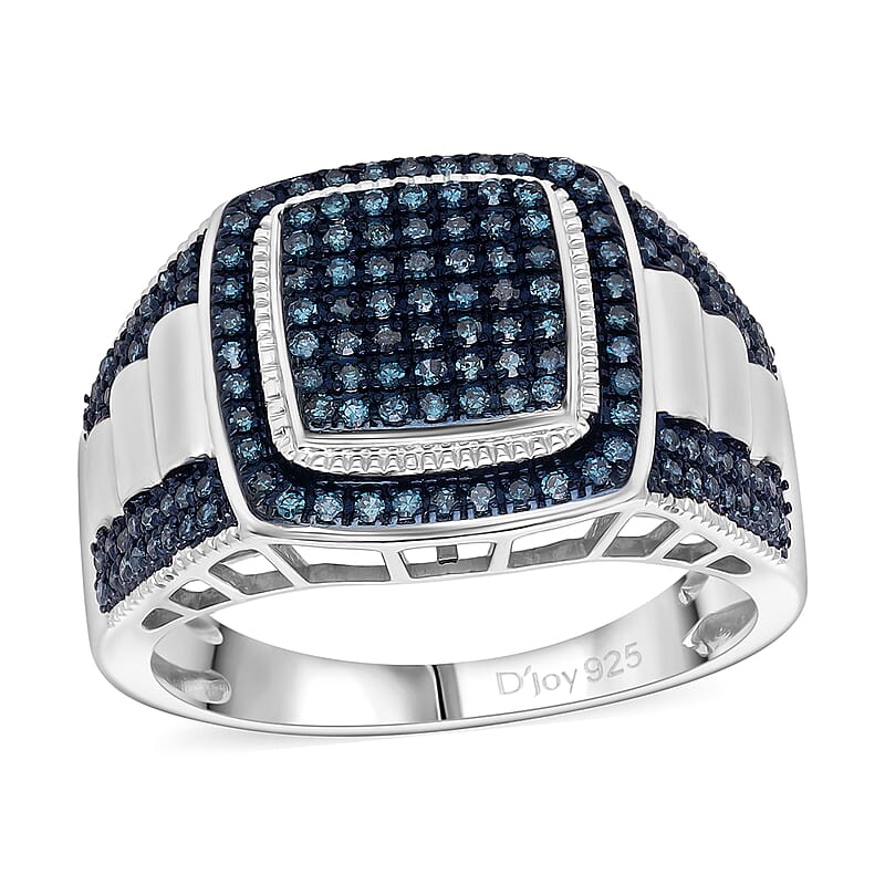 D'Joy Blue Diamond 0.75 ctw Men's Ring in Rhodium Over Sterling Silver (Size 10.0)