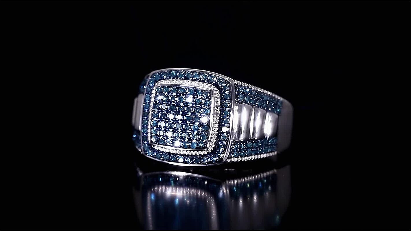 D’Joy Blue Diamond (IR) Ring in Rhodium Over Sterling Silver (Size 10.0) 0.75 ctw