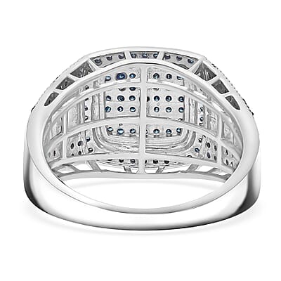 D'Joy Blue Diamond 0.75 ctw Men's Ring in Rhodium Over Sterling Silver (Size 10.0)