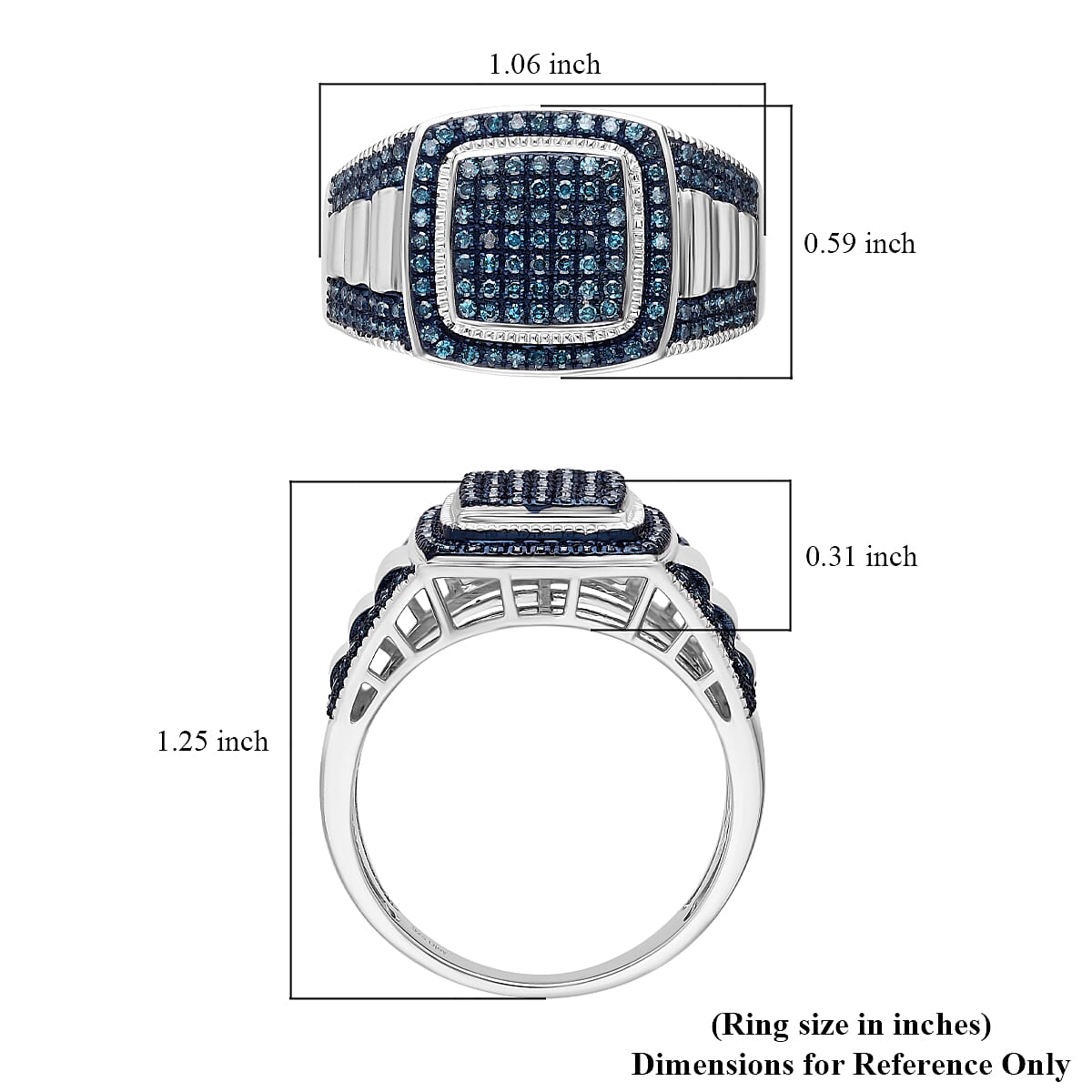 D’Joy Blue Diamond (IR) Ring in Rhodium Over Sterling Silver (Size 10.0) 0.75 ctw image number 4