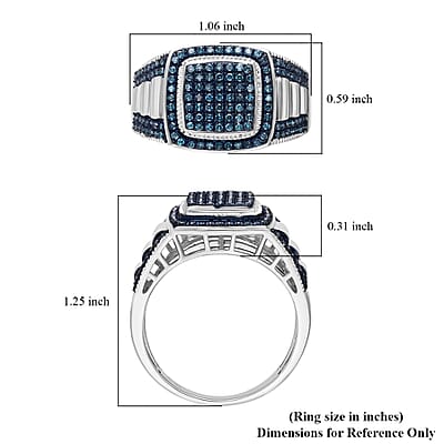 D'Joy Blue Diamond 0.75 ctw Men's Ring in Rhodium Over Sterling Silver (Size 10.0)