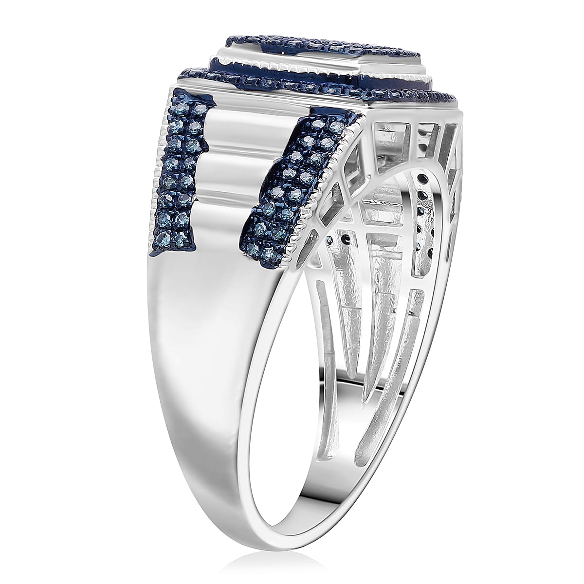D&rsquo;Joy Blue Diamond 0.75 ctw Men's Ring in Rhodium Over Sterling Silver (Size 13.0) image number 2