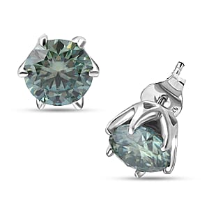 D'Joy Paraiba Moissanite 1.90 ctw Solitaire Stud Earrings in Rhodium Over Sterling Silver