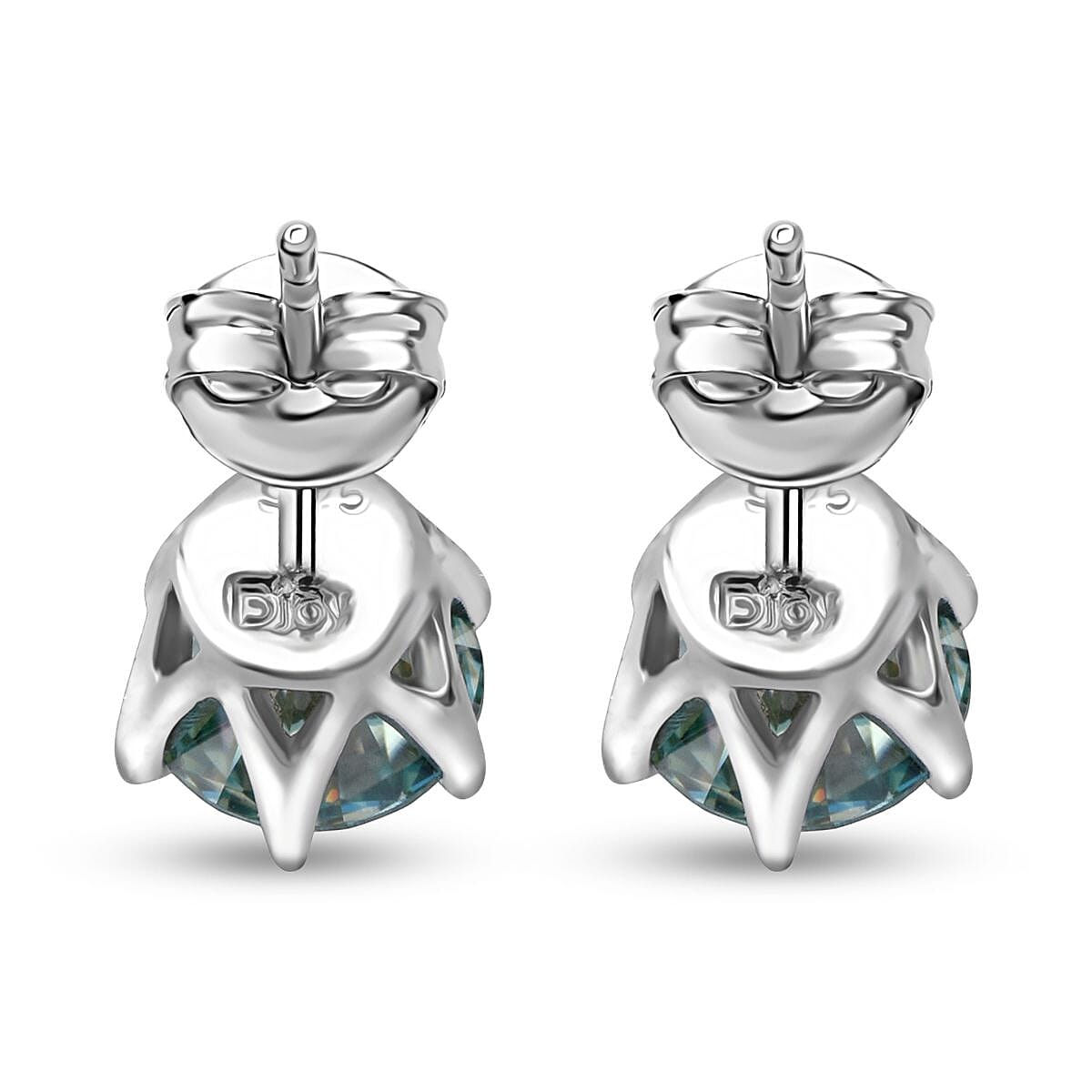 D'Joy Paraiba Moissanite 1.90 ctw Solitaire Stud Earrings in Rhodium Over Sterling Silver image number 4