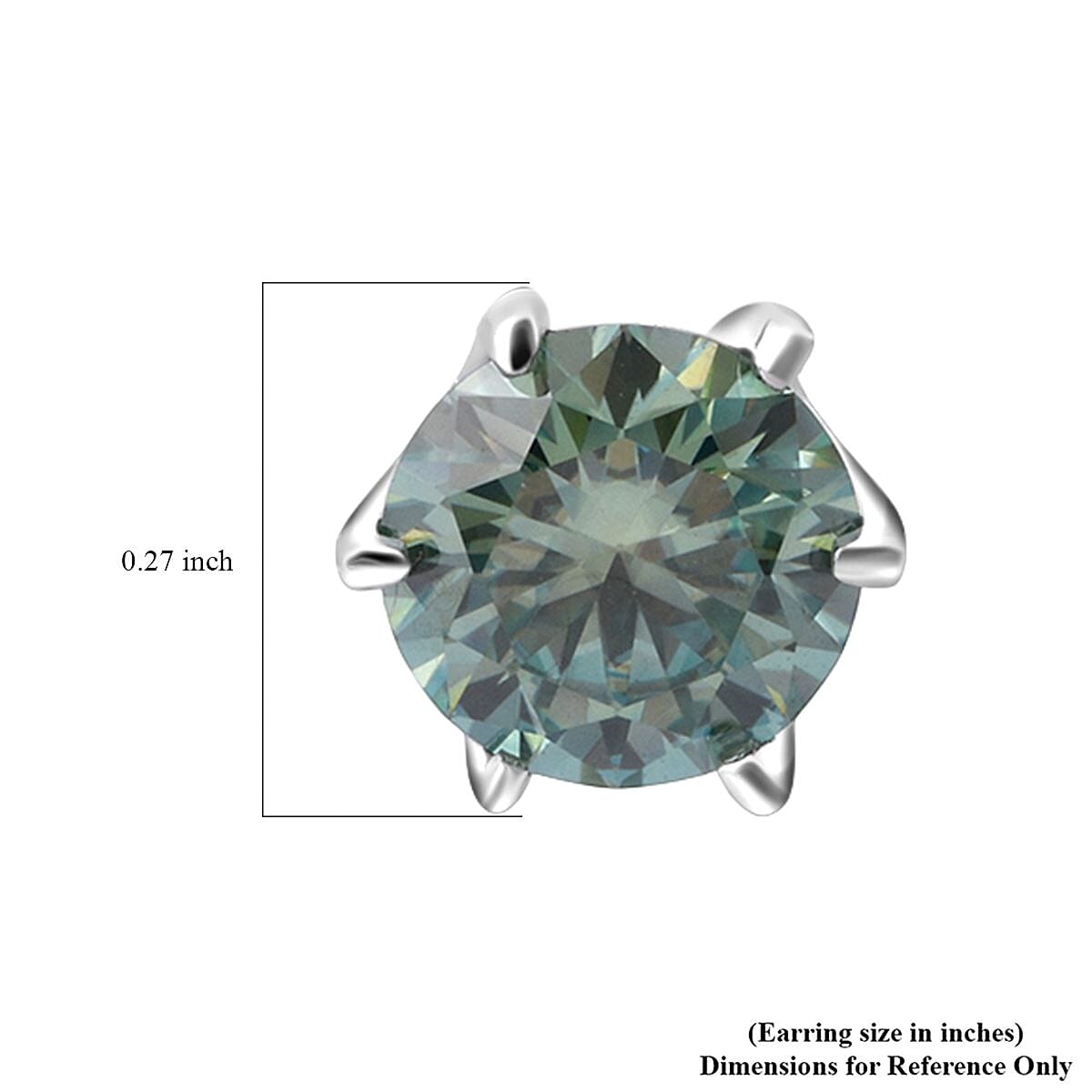 D'Joy Paraiba Moissanite 1.90 ctw Solitaire Stud Earrings in Rhodium Over Sterling Silver image number 5