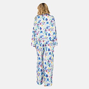 Badgley Mischka Blue Floral Satin Button up Pajama Set - M