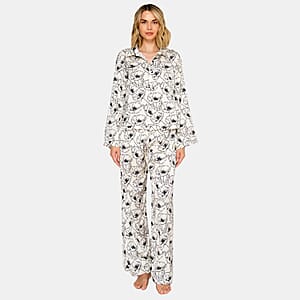 Badgley Mischka Black Poppy Satin Pajama Set - L