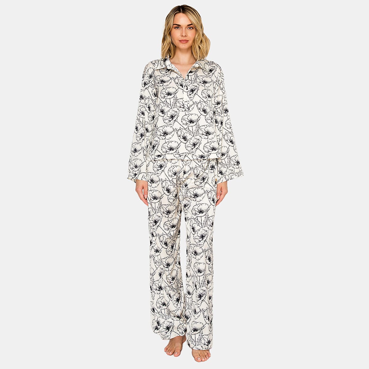 Badgley Mischka Black Poppy Satin Pajama Set - M image number 0