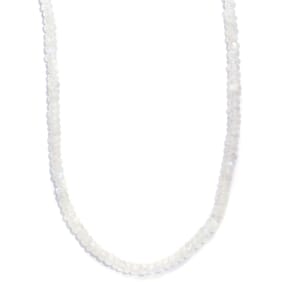 Rainbow Moonstone Moonlit Whisper Beaded 52.00 ctw Necklace 18 Inches in Rhodium Over Sterling Silver