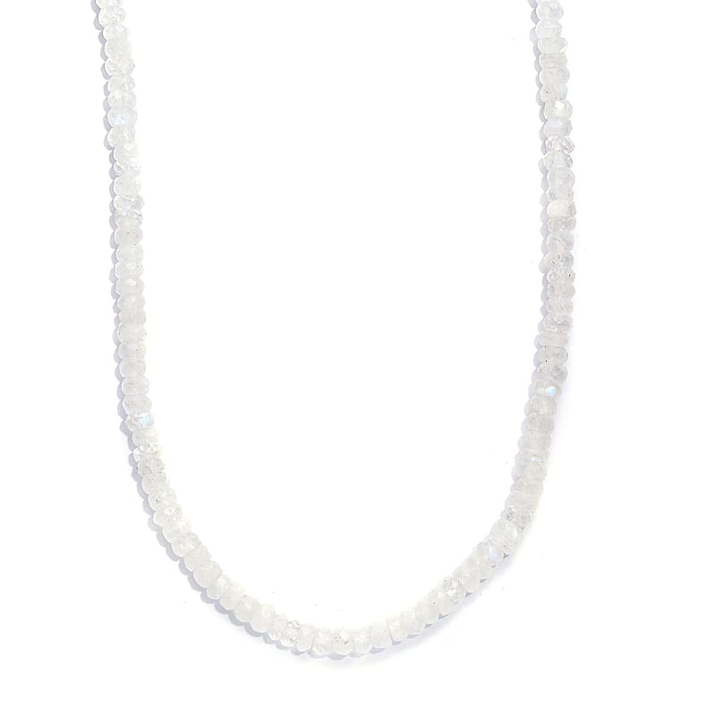Rainbow Moonstone Moonlit Whisper Beaded 52.00 ctw Necklace 18 Inches in Rhodium Over Sterling Silver
