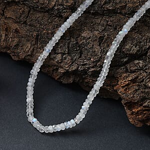 Rainbow Moonstone Moonlit Whisper Beaded 52.00 ctw Necklace 18 Inches in Rhodium Over Sterling Silver