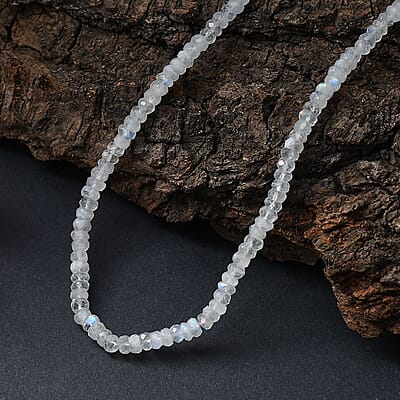Rainbow Moonstone Moonlit Whisper Beaded 52.00 ctw Necklace 18 Inches in Rhodium Over Sterling Silver