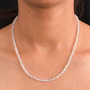 Rainbow Moonstone Moonlit Whisper Beaded 52.00 ctw Necklace 18 Inches in Rhodium Over Sterling Silver