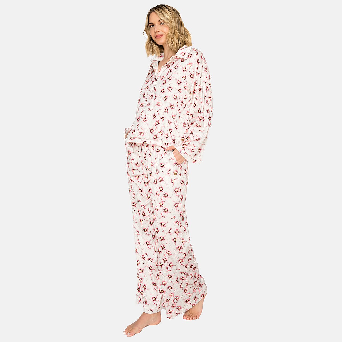 Badgley Mischka Rose Floral Satin Pajama Set - M image number 2