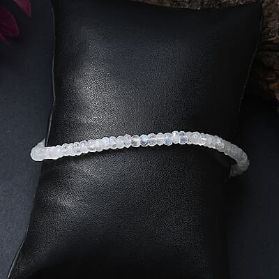 Rainbow Moonstone 20.00 ctw Moonlit Whisper Beaded Bracelet in Rhodium Over Sterling Silv (7.25 In)
