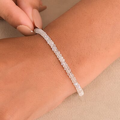 Rainbow Moonstone 20.00 ctw Moonlit Whisper Beaded Bracelet in Rhodium Over Sterling Silv (7.25 In)