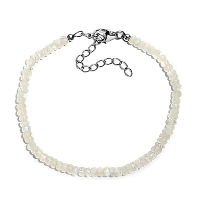 Rainbow Moonstone 20.00 ctw Moonlit Whisper Beaded Bracelet in Rhodium Over Sterling Silv (7.25 In)
