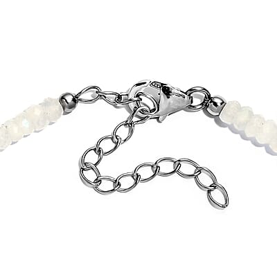 Rainbow Moonstone 20.00 ctw Moonlit Whisper Beaded Bracelet in Rhodium Over Sterling Silv (7.25 In)