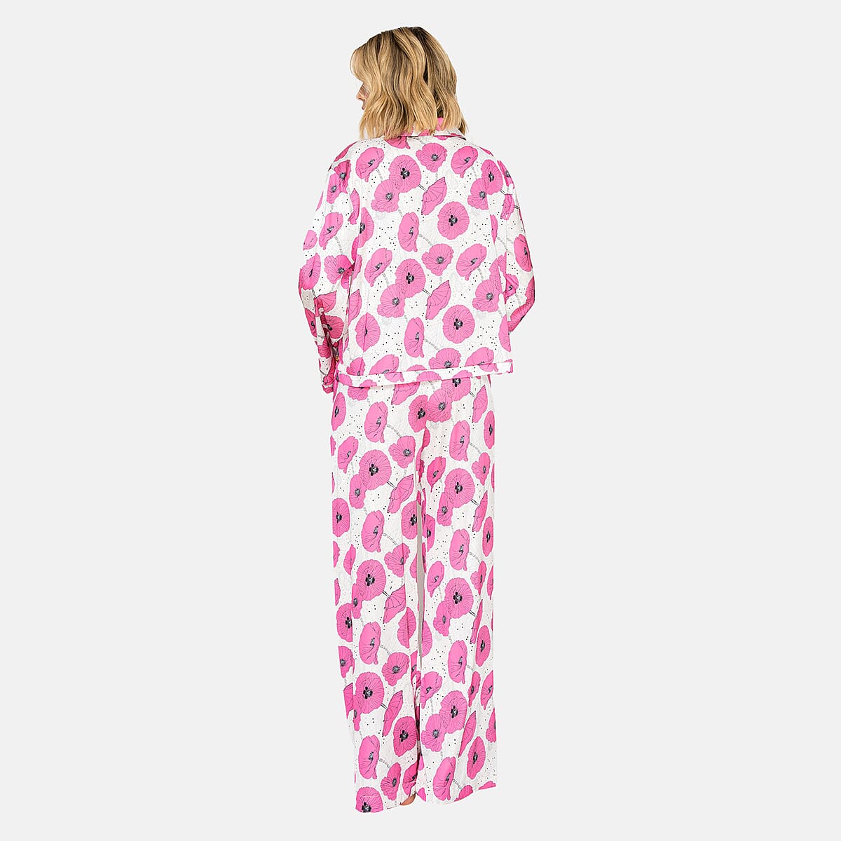Badgley Mischka Pink Poppy Satin Pajama Set - L image number 1