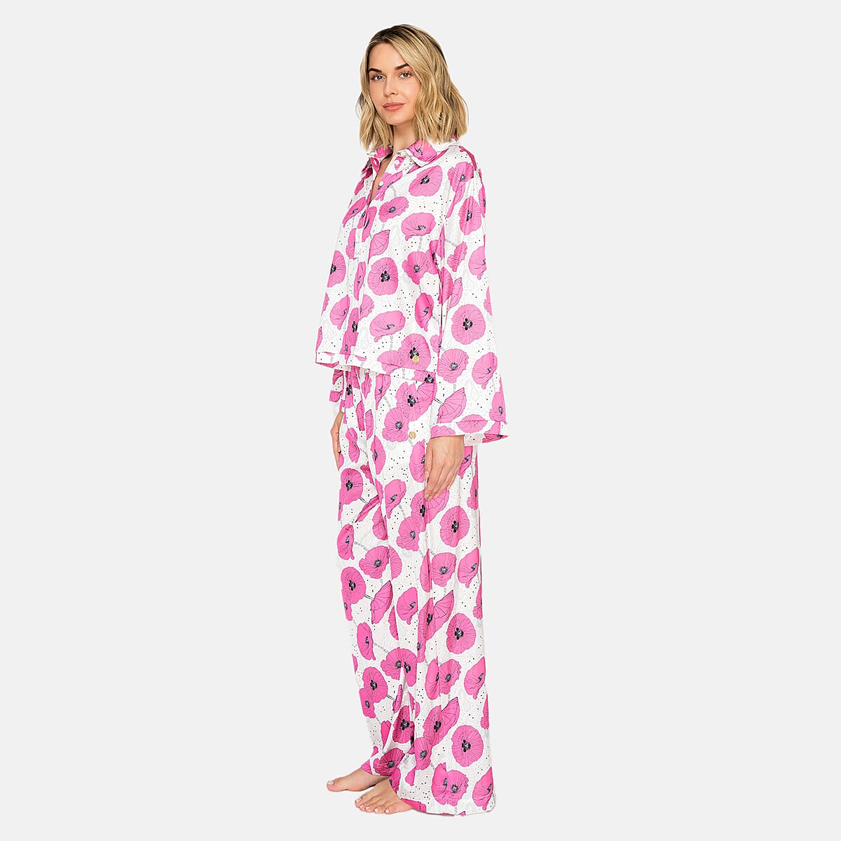 Badgley Mischka Pink Poppy Satin Pajama Set - L image number 2