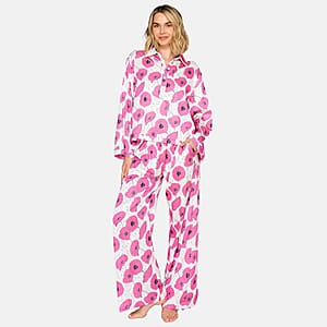 Badgley Mischka Pink Poppy Satin Pajama Set - S