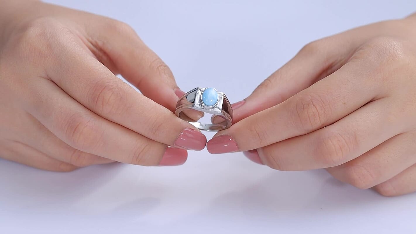 Ever True Larimar 2.25 ctw Men's Ring in Stainless Steel (Size 10.0)