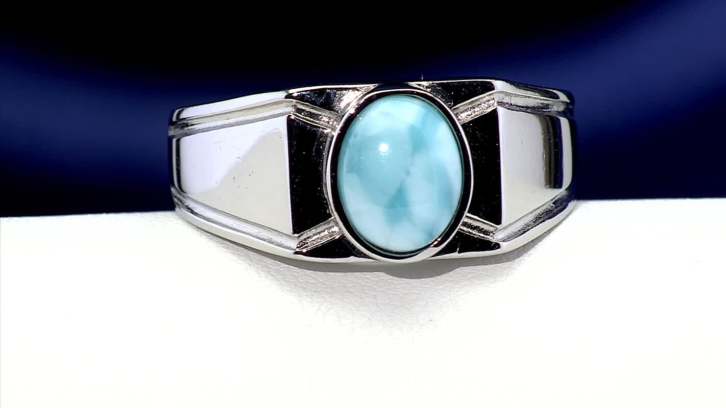 Ever True Larimar 2.25 ctw Men's Ring in Stainless Steel (Size 10.0)