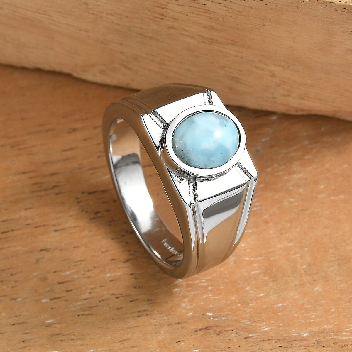 EverTrue AAA Larimar 2.25 ctw Ocean Shield Men's Ring in Stainless Steel (Size 12.0) image number 1