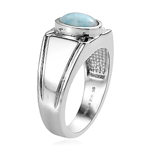 EverTrue AAA Larimar 2.25 ctw Ocean Shield Men's Ring in Stainless Steel (Size 12.0)