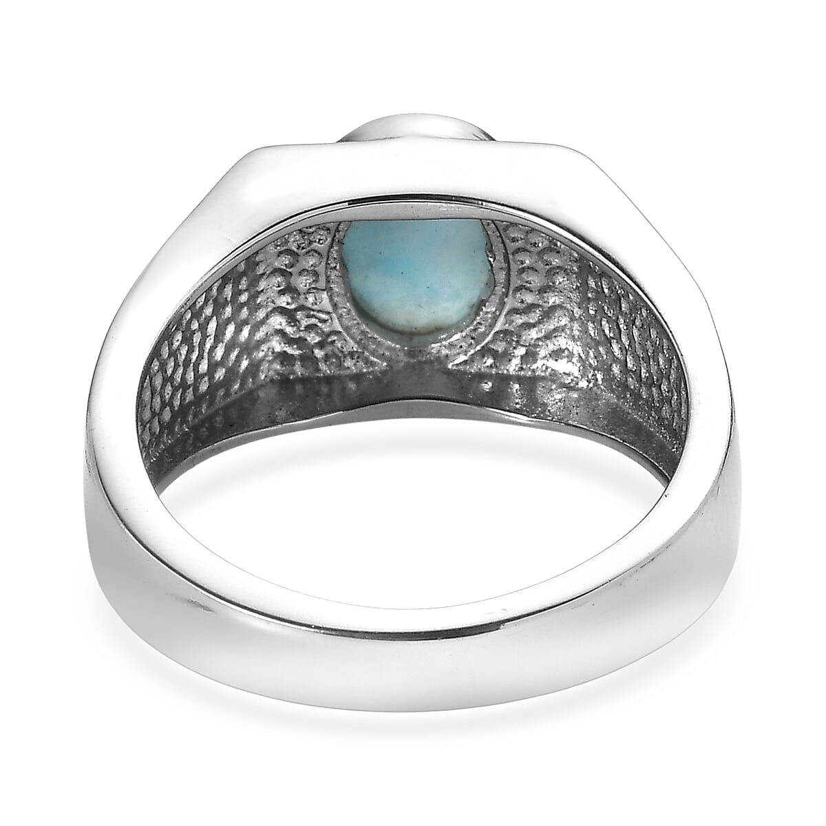 EverTrue AAA Larimar 2.25 ctw Ocean Shield Men's Ring in Stainless Steel (Size 12.0) image number 4