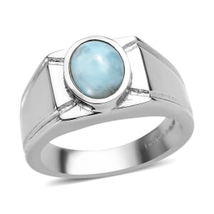 Ever True Larimar 2.25 ctw Men's Ring in Stainless Steel (Size 14.0)