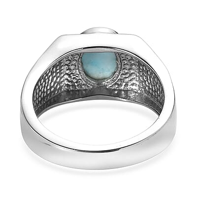 EverTrue AAA Larimar 2.25 ctw Ocean Shield Men's Ring in Stainless Steel (Size 14.0)