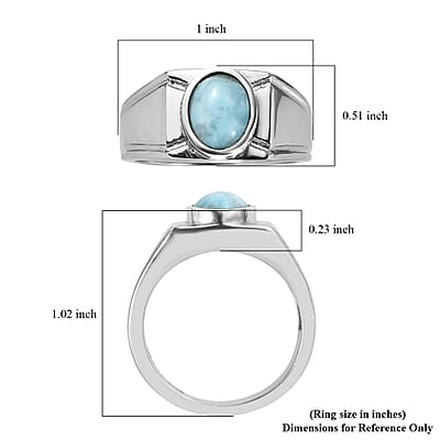 EverTrue AAA Larimar 2.25 ctw Ocean Shield Men's Ring in Stainless Steel (Size 14.0)