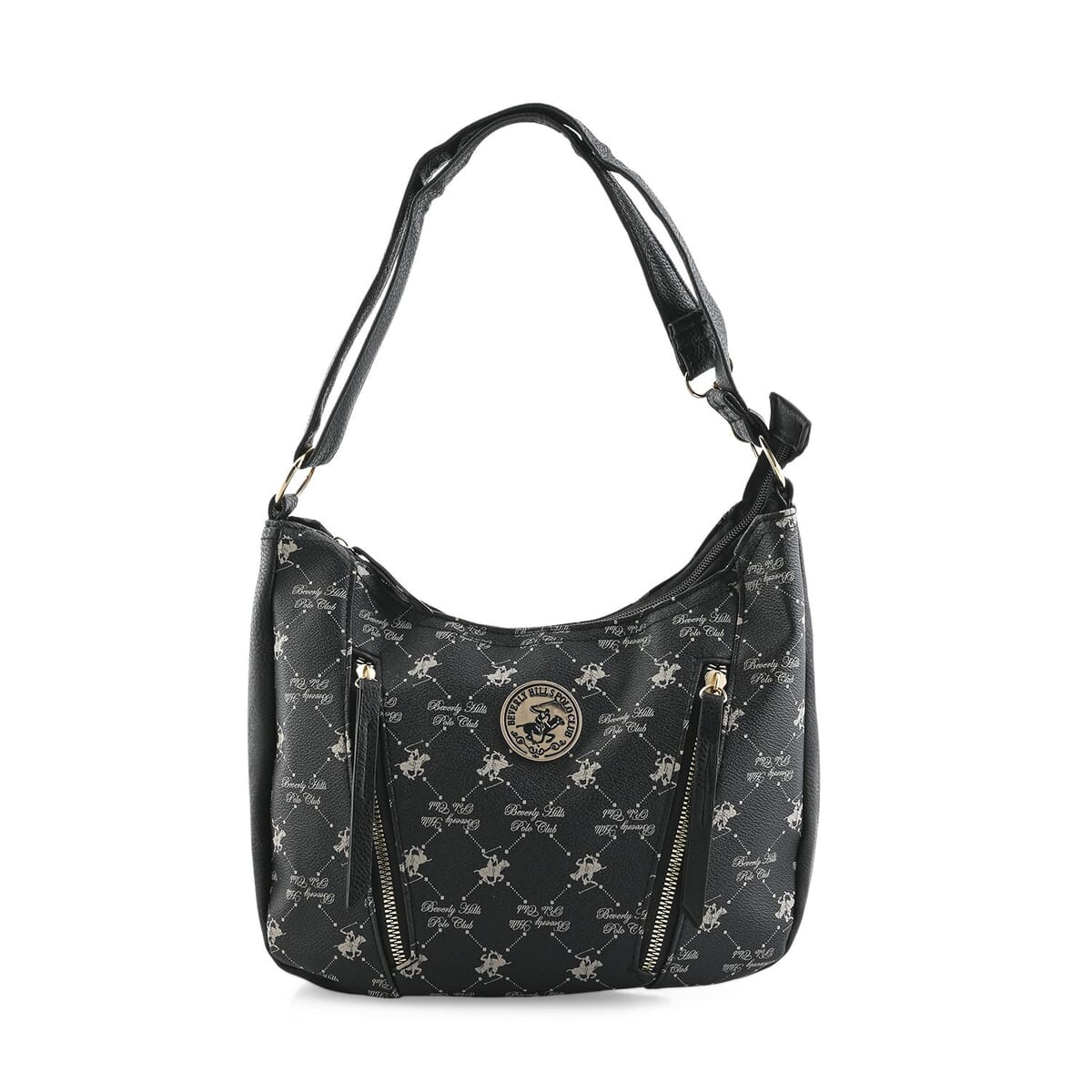 Beverly Hills Polo Club Black Logo Pattern Vegan Leather Shoulder Bag image number 0