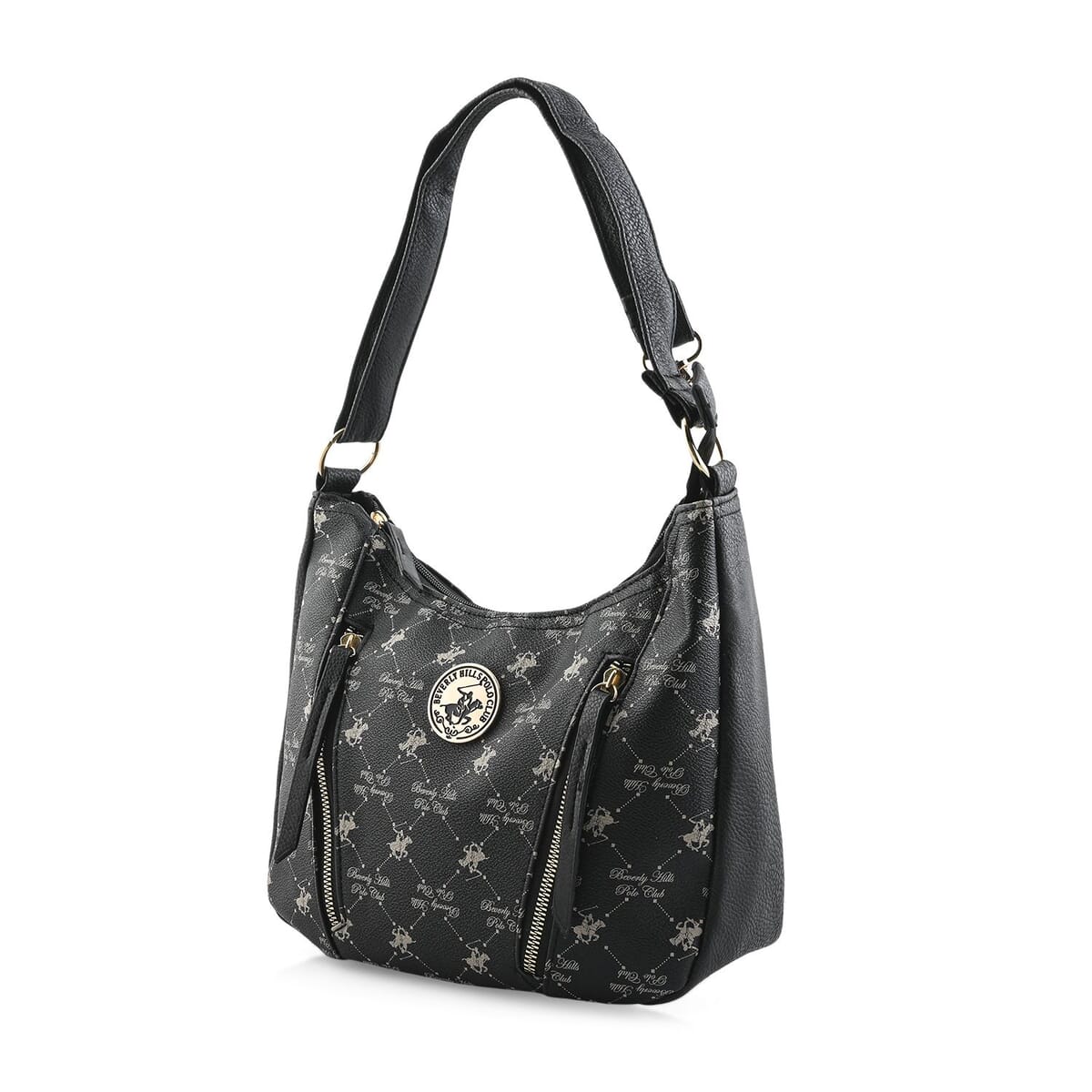 Beverly Hills Polo Club Black Logo Pattern Vegan Leather Shoulder Bag image number 1