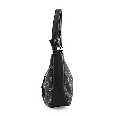 Beverly Hills Polo Club Black Logo Pattern Vegan Leather Shoulder Bag