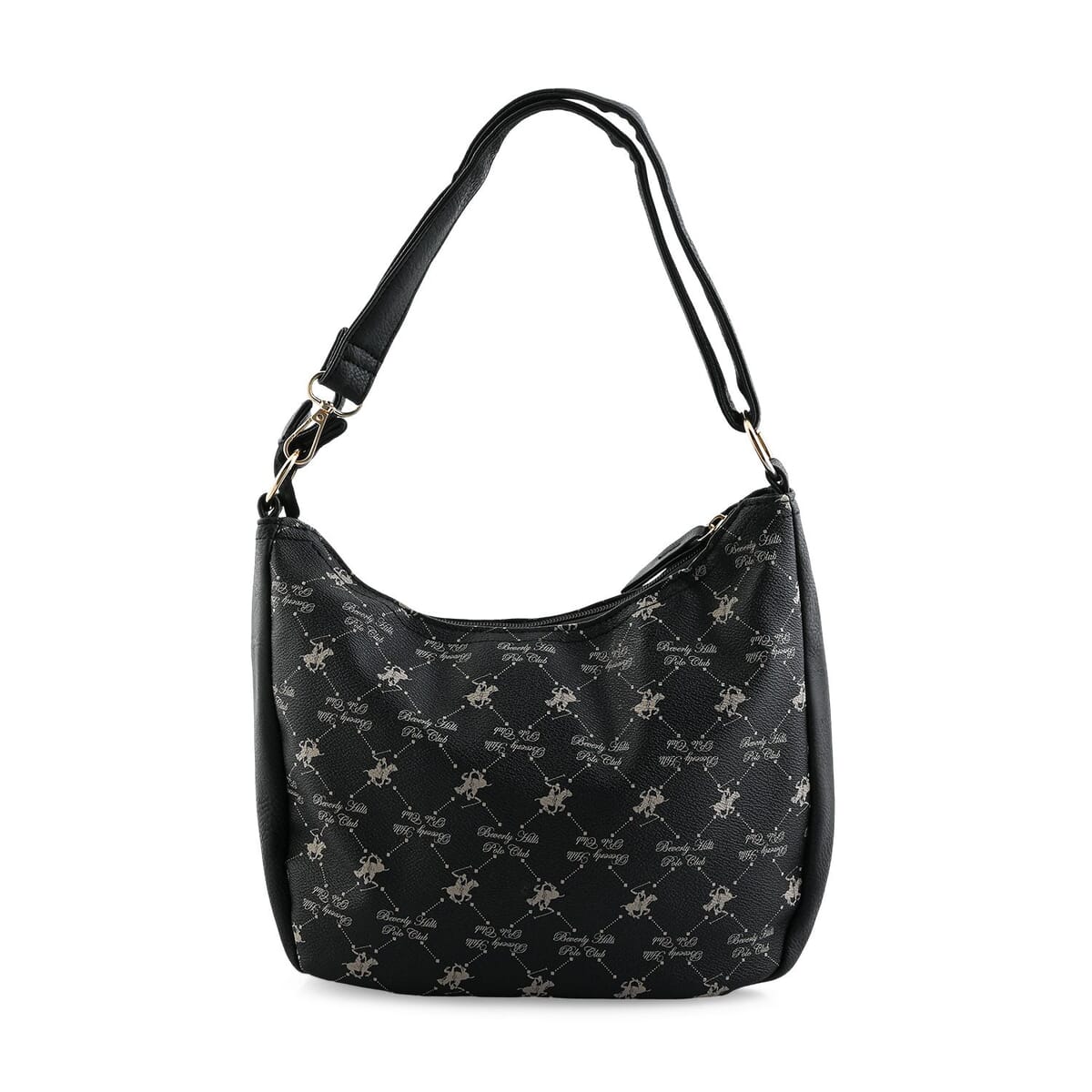 Beverly Hills Polo Club Black Logo Pattern Vegan Leather Shoulder Bag image number 3