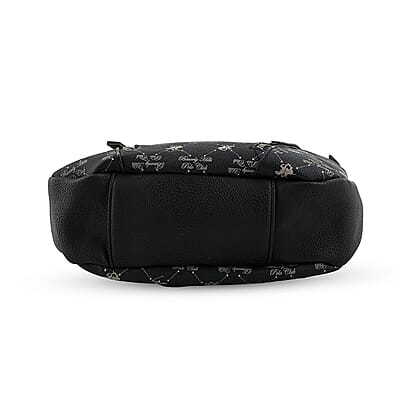 Beverly Hills Polo Club Black Logo Pattern Vegan Leather Shoulder Bag