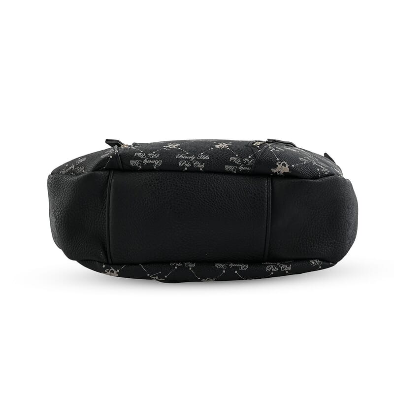 Beverly Hills Polo Club Black Logo Pattern Vegan Leather Shoulder Bag