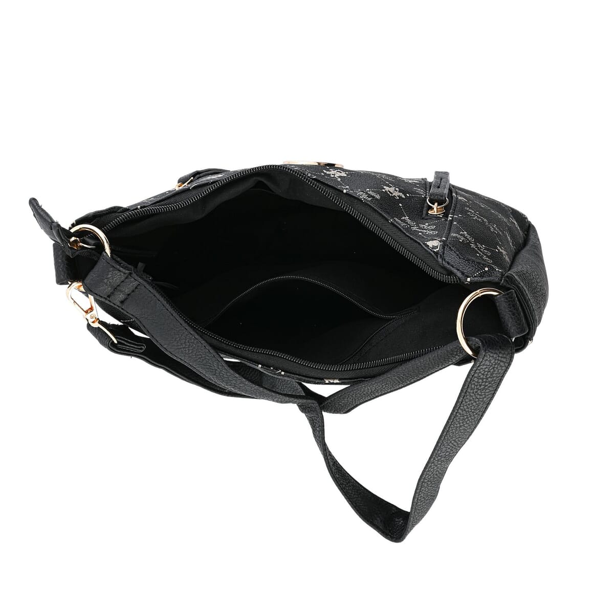 Beverly Hills Polo Club Black Logo Pattern Vegan Leather Shoulder Bag image number 5