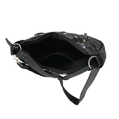 Beverly Hills Polo Club Black Logo Pattern Vegan Leather Shoulder Bag