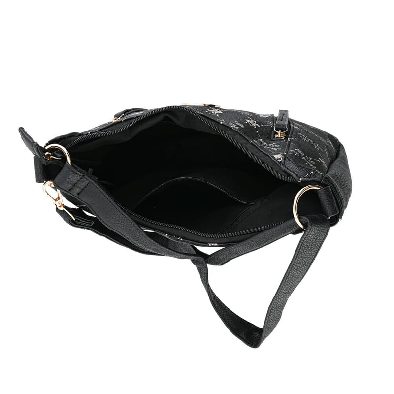 Beverly Hills Polo Club Black Logo Pattern Vegan Leather Shoulder Bag