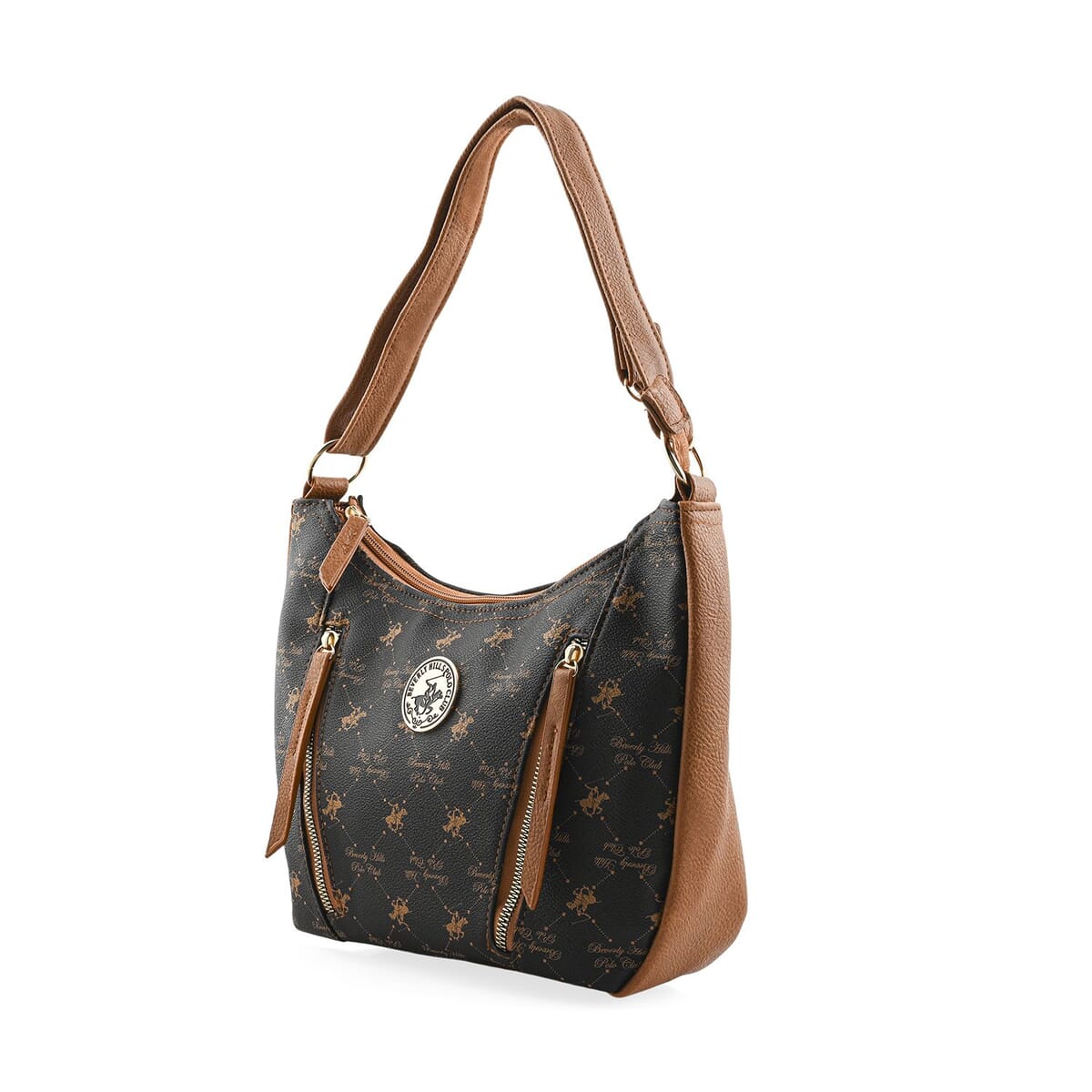 Beverly Hills Polo Club Brown Logo Pattern Vegan Leather Shoulder Bag image number 2