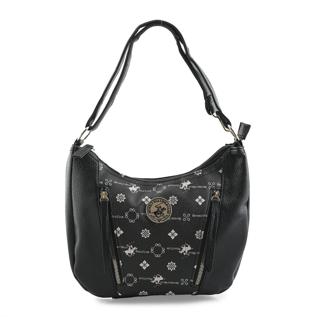 Beverly Hills Polo Club Black Logo Pattern & Solid Vegan Leather Shoulder Bag image number 0